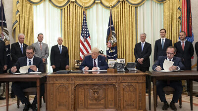 U.S. President Donald Trump participates in a signing ceremony with Serbian President Aleksandar Vučić and Kosovo Prime Minister Avdullah Hoti, on Friday, Sept. 4, 2020, in the Oval Office of the White House. Official White House Photo by Joyce N. Boghosian.