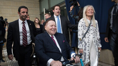 U.S. businessman and philanthropist Sheldon Adelson and his wife, Dr. Miriam Adelson,  at the opening ceremony of the U.S. embassy in Jerusalem on May 14, 2018. Photo by Yonatan Sindel/Flash90.
