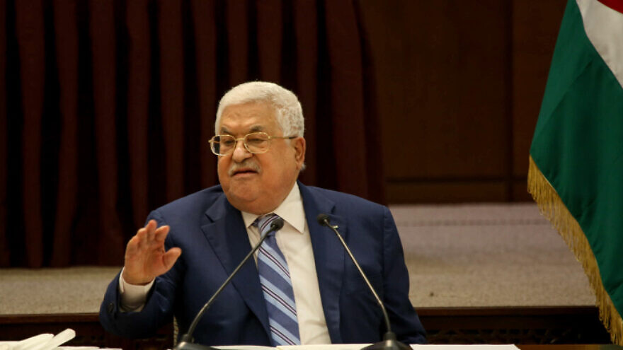 Palestinian Authority leader Mahmoud Abbas speaks during a meeting of the Palestinian leadership in Ramallah, Aug. 18, 2020. Photo by Flash90.