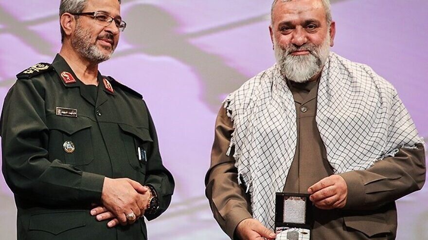 Iranian Brig. Gen. Gholam Hossein Gheyb Parvar (left) and Brig. Gen. Mohammad Reza Naqdi at a ceremony in Tehran, Dec. 12, 2016. Credit: Hamed Malekpour/Tasnim News via Wikimedia Commons.