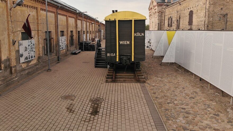 A railroad boxcar or cattle car used by the Nazis to transport Jews during the Holocaust is on view at the Riga Ghetto and Latvian Holocaust Museum. Credit: Shamir Association.