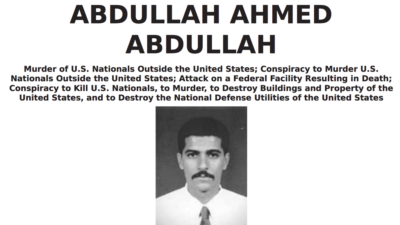 The wanted poster for Abdullah Ahmed Abdullah, nom de guerre Muhammad al-Masri. Credit: FBI.