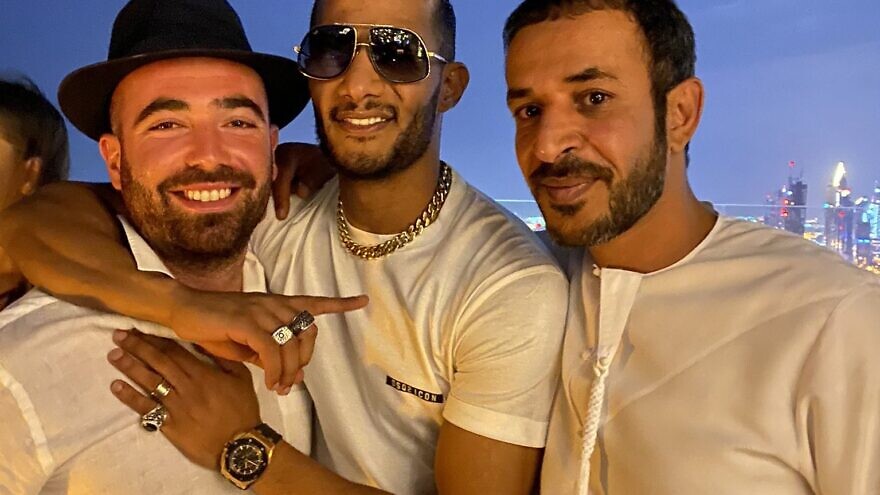 Israeli singer Omer Adam (left) in a picture with famous Egyptian singer and actor Mohamed Ramadan (center). Source: Twitter.