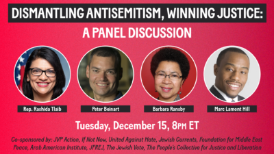 The Jewish Voice for Peace ad for its panel discussion on anti-Semitism, scheduled for Dec. 15, 2020. Source: Facebook.