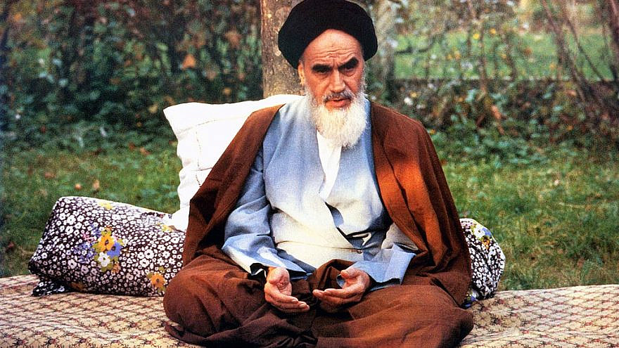 Ruhollah Khomeini in Neauphle-le-Château, northern France, some time between Oct 5, 1978 and Feb. 1, 1979. Credit: Emam.com via Wikimedia Commons.