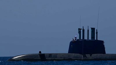 An Israeli Navy submarine at a marine show as part on Israel's 70th Independence Day celebrations, off the Tel Aviv coast on April 19, 2018. Photo by Tomer Neuberg/Flash90.