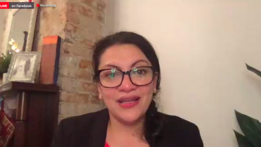 Rep. Rashida Tlaib (D-Mich.) speaking during a seminar on anti-Semitism hosted by Jewish Voice for Peace. Source: Screenshot.
