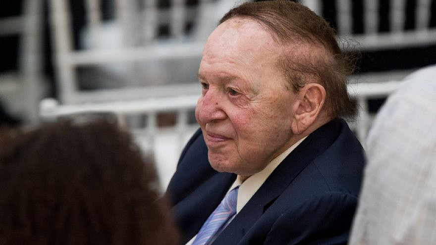 Sheldon Adelson attends the final remarks of U.S. president Donald Trump and Israeli Prime Minister Benjamin Netanyahu at the Israel Museum in Jerusalem before Trump's departure, on May 23, 2017. Photo by Yonatan Sindel/Flash90.