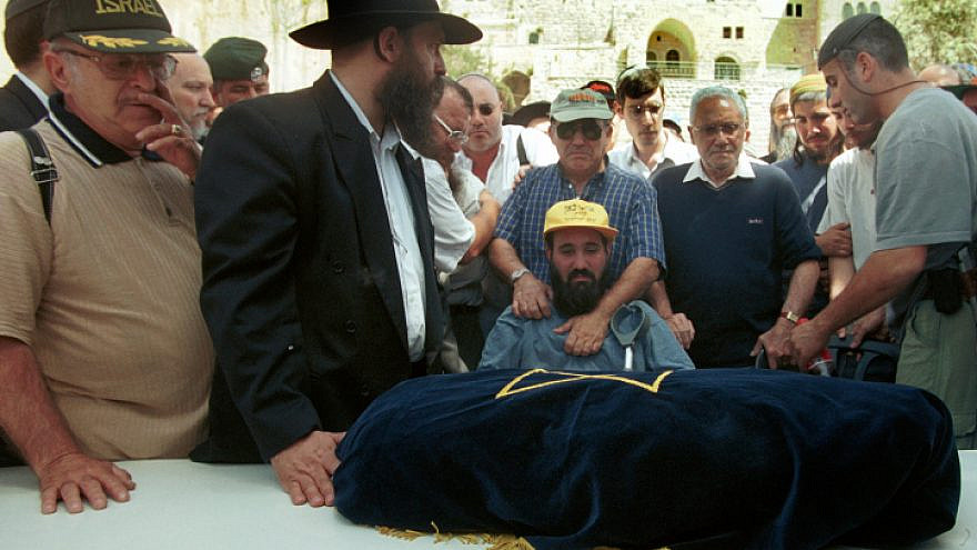 The funeral of 10-month-old Shalhevet Pass, who was shot at close range by a Palestinian terrorist during the Second Intifada, March 26, 2001. Photo by Nati Shohat/Flash90.
