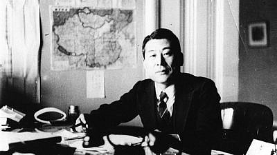 Chiune Sugihara at his desk in Vilnius, Lithuania. Credit: Wikimedia Commons.