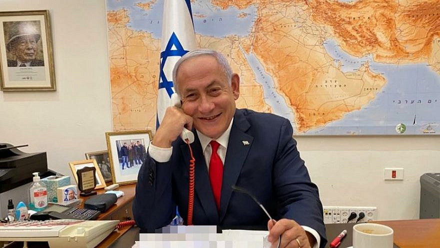 Israeli Prime Minister Benjamin Netanyahu speaking by phone with U.S. President Joe Biden. Source: Israeli Prime Minister/Twitter.