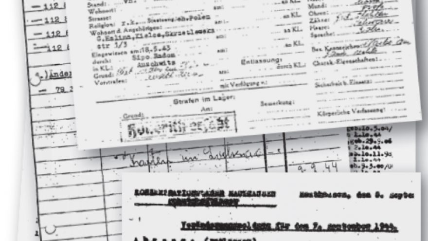 Concentration-camp records bearing the telltale mark "Hollerith Erfasst," indicating that they had been processed by Hollerith machines. There was an IBM customer site, the "Abteilung Hollerith," in almost every concentration camp. Courtesy of the Edwin Black collection.