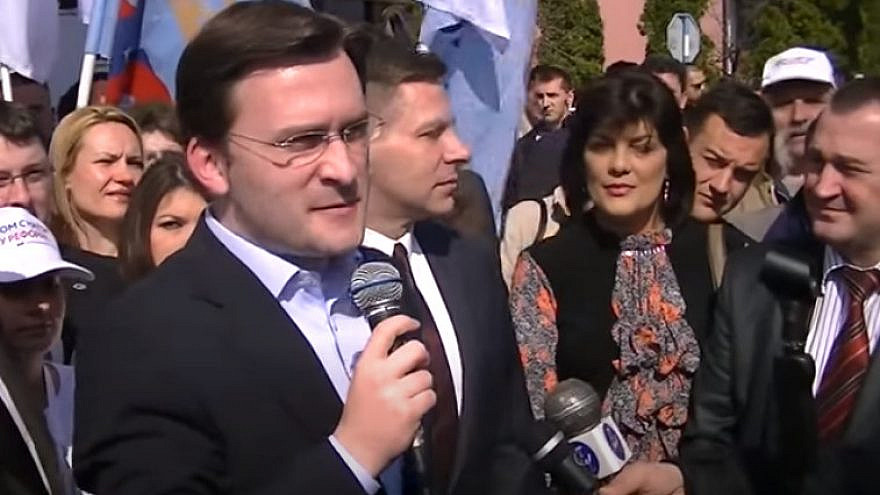 Nikola Selaković speaks to the press on March 12, 2014, prior to his current position as Serbia's foreign minister. Source: Screenshot.