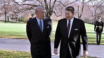 U.S. President Ronald Reagan with Secretary of State George Shultz outside the Oval Office on Dec. 4, 1986. Credit: Reagan White House Photographic Collection via Wikimedia Commons.