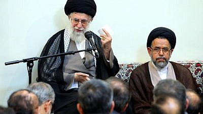 Iranian Intelligence Minister Mahmoud Alevi (right) sits next to Iran's Supreme Leader Ayatollah Ali Khamenei. Source: Khamenei.ir.