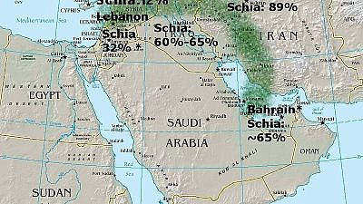 The Shi’ite Crescent (marked in green). Credit: Wikipedia/CIA World Factbook.