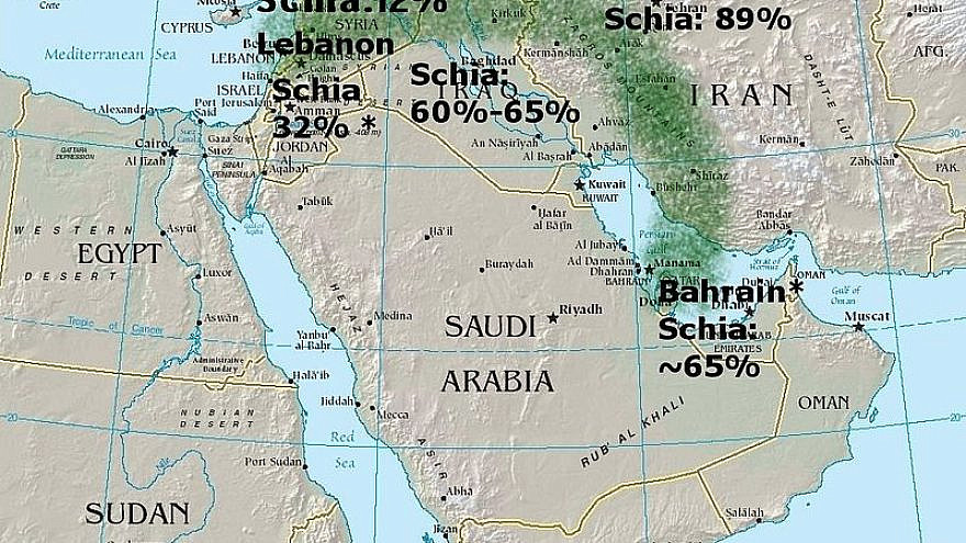 The Shi’ite Crescent (marked in green). Credit: Wikipedia/CIA World Factbook.
