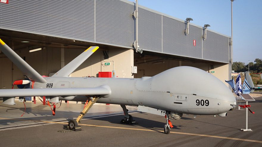 The Hermes 900 StarLiner unmanned aircraft, at Israel's Palmachim Air Force base, on Oct. 27, 2019. Photo by Marc Israel Sellem/POOL.