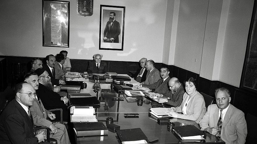 Israel's Minister of Labor Golda Meir at the first session of the third government, Oct. 11, 1951. Credit: Israel Government Press Office via Wikimedia Commons.