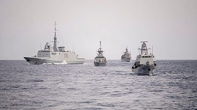The American, French, Cypriot and Greek navies join Israel in as part of the Noble Dina exercise southwest of Cyprus. Credit: IDF Spokesperson's Unit.