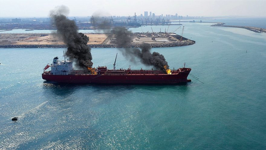 Illustrative: A view of an oil tanker on fire in the Middle East. Credit: ImageBank4u/Shutterstock.