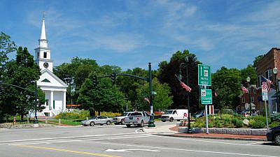 The town center of Sharon, Mass. Source: Wikimedia Commons.