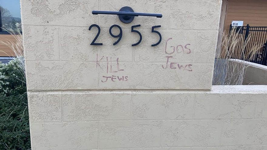 Anti-Semitic messages found on the Verrier Family Chabad Centre for Jewish Life and Learning, April 2021. Source: Facebook.