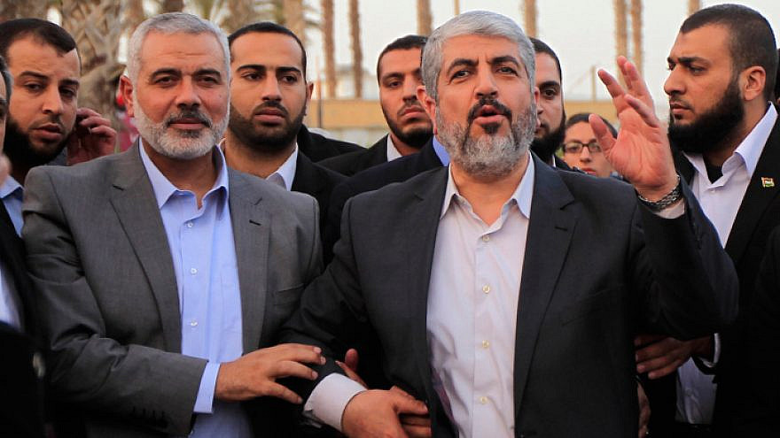 Hamas leader in exile Khaled Meshaal (right) and Hamas politburo chief Ismail Haniyeh in the southern Gaza Strip on Dec. 10, 2012. Photo by Abed Rahim Khatib/Flash90.
