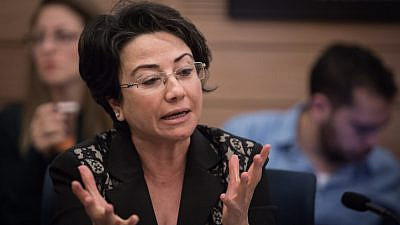 Knesset member Hanin Zoabi at an Education Committee meeting in the Knesset in Jerusalem, Jan. 17, 2018. Photo by Hadas Parush/Flash90.