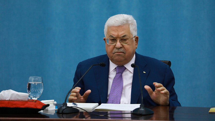 Palestinian Authority leader Mahmoud Abbas delivers a speech regarding the coronavirus outbreak, at the P.A. headquarters in Ramallah, May 5, 2020. Photo by Flash90.