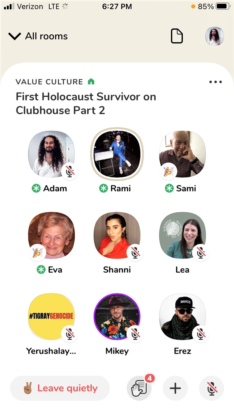 Holocaust survivor Sami Steigmann and others on Clubhouse.