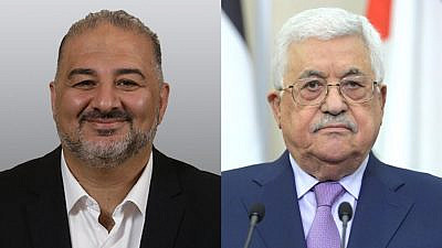 Israeli Knesset member Mansour Abbas (left) and Palestinian Authority leader Mahmoud Abbas. Credit: Knesset and kremlin.ru.