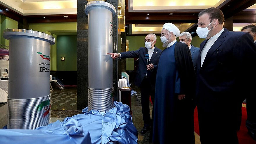 Iranian President Hassan Rouhani reviews new nuclear achievements during the country’s National Nuclear Energy Day in Tehran, April 10, 2021. Credit: Iranian Presidency Office.