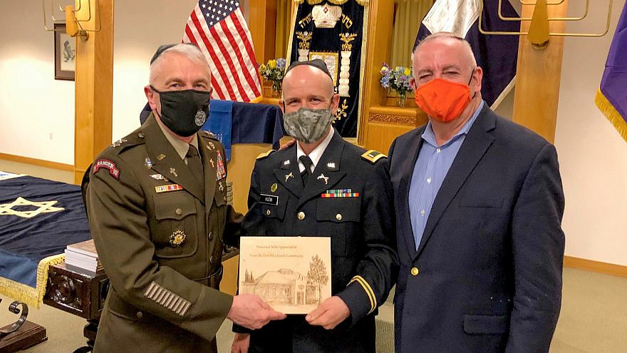 Maj. Gen. Thomas Solhjem, the U.S. Army’s chief of chaplains at a Torah-scroll dedication ceremony at a synagogue at Fort Bliss, Texas. Source: U.S. Army Chaplain Corps/Facebook.