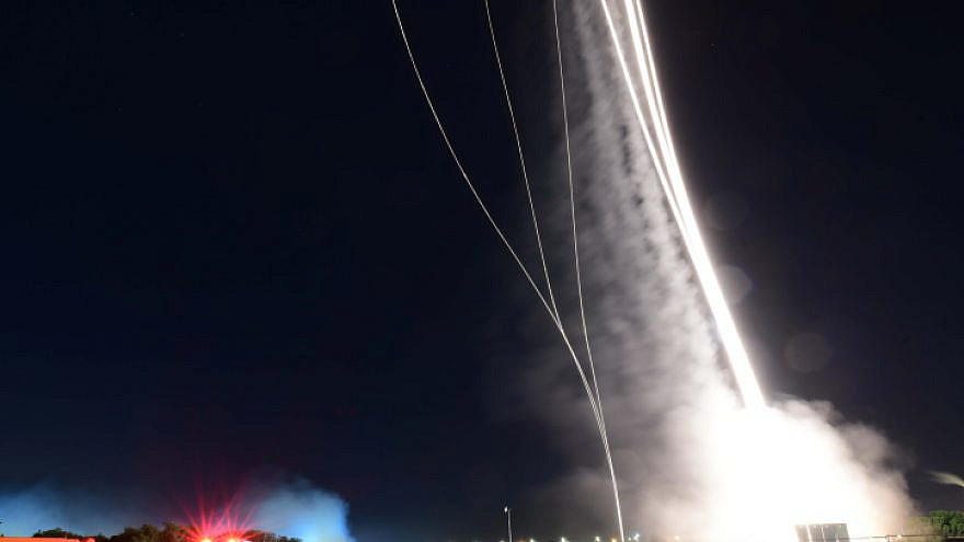 Rockets are fired from the Gaza Strip at central Israel on May 11, 2021. Photo by Tomer Neuberg/Flash90.