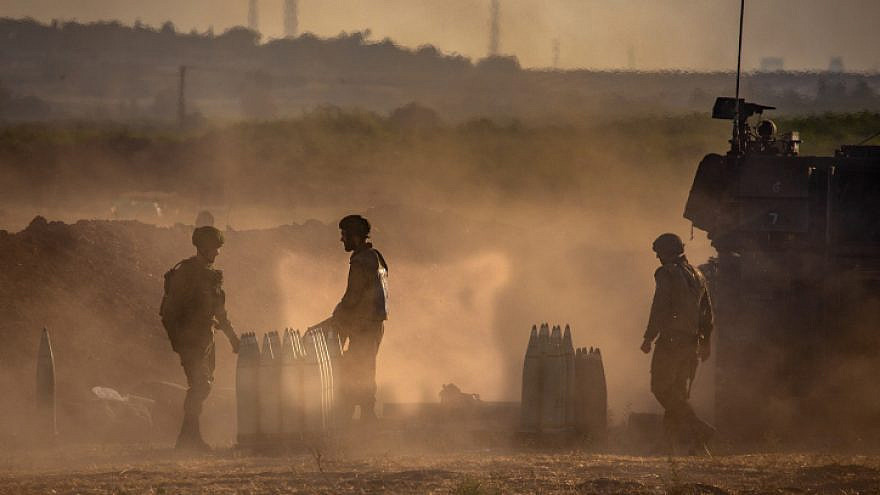 Israel Defense Forces Artillery Corps at the border of the Gaza Strip in response to thousands of rockets being launched towards population centers in the Jewish state, May 19, 2021. Photo by Olivier Fitoussi/Flash90.
