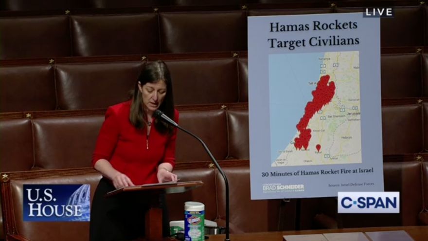 Rep. Eliane Luria (D-Va.) speaks on the floor of the U.S. House of Representatives on the conflict between Israelis and Palestinians, May 13, 2021. Source: Screenshot/C-SPAN.