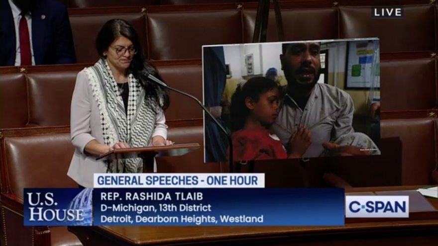 Rep. Rashida Tlaib (D-Mich.) speaking on the floor of the U.S. House of Representatives about the current conflict between Israelis and Palestinians, May 13, 2021. Source: Screenshot/C-SPAN.