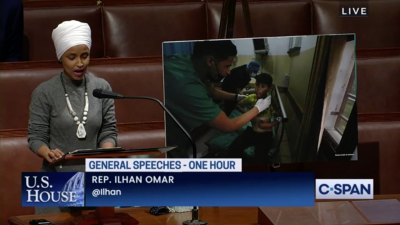 Rep. Ilhan Omar (D-Minn.) speaking on the floor of the U.S. House of Representatives on the conflict between Israel and Palestinians, May 13, 2021. Source: Screenshot/C-SPAN.