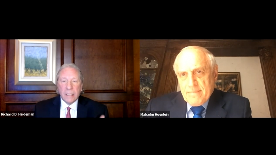 Richard Heideman, president of the American Zionist Movement, and Malcolm Hoenlein, executive vice chairman of Conference of Presidents of Major American Jewish Organizations. Source: Screenshot.