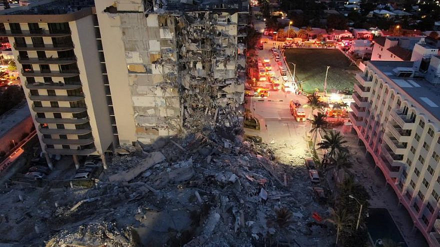 A view of the rubble after a 12-story, 136-unit condominium in Surfside, Fla., partially collapses, on June 24, 2021. Source: Miami-Dade Fire Rescue/Twitter.