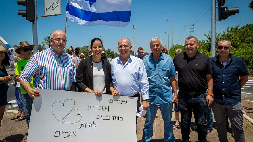 Protesters against escalating violence and riots between the Arab and Jewish populations, Hefer Valley in northern Israel, May 14, 2021. Photo by Chen Leopold/Flash90.