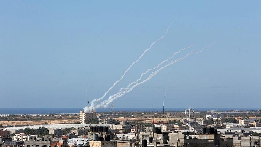 Rockets are launched into Israel by terror groups in the Gaza, May 19, 2021. Photo by Abed Rahim Khatib/Flash90.