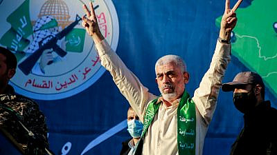 Yahya Sinwar, leader of Hamas in the Gaza Strip, at a rally in Gaza City, May 24, 2021. Photo by Atia Mohammed/Flash90.
