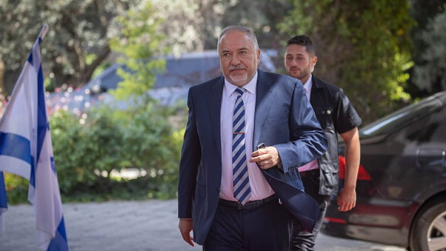 Israeli Minister of Finance Avigdor Lieberman arrives at the President's Residence in Jerusalem for a group photo of the newly sworn-in Israeli government, June 14, 2021. Photo by Yonatan Sindel/Flash90.