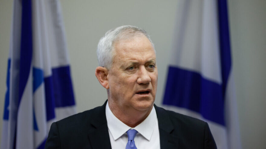 Israeli Defense Minister Benny Gantz leads a faction party meeting in the Knesset on June 21, 2021. Photo by Olivier Fitoussi/Flash90.