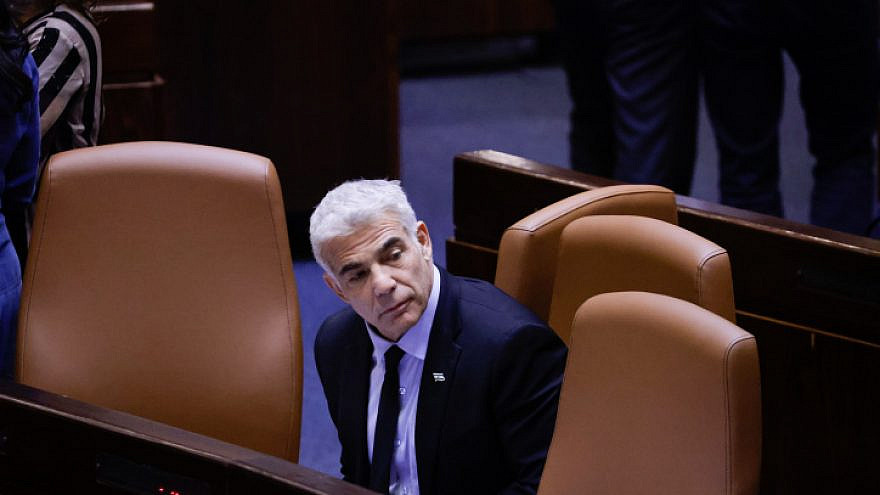 Israeli Foreign Minister Yair Lapid in the Knesset, on June 21, 2021. Photo by Olivier Fitoussi/Flash90.