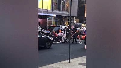 The on-camera anti-Semitic assault of Joseph Borgen in Times Square, N.Y., on May 21, 2021. Source: Screenshot.