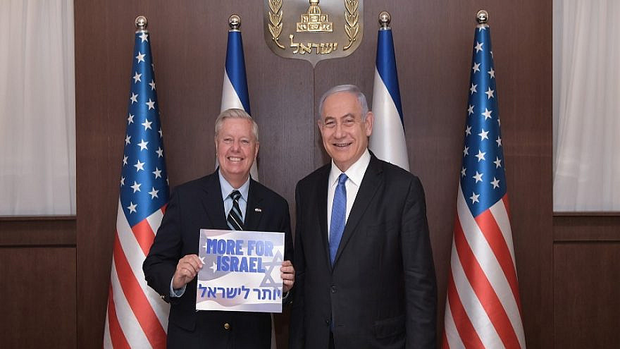 Sen. Lindsey Graham (R-S.C.) meets Israeli Prime Minister Benjamin Netanyahu in Jerusalem on May 31, 2021. Credit: GPO/Kobi Gideon.