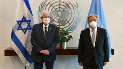 Israeli President Reuven Rivlin with U.N. Secretary-General António Guterres. Credit: Haim Zach/GPO.